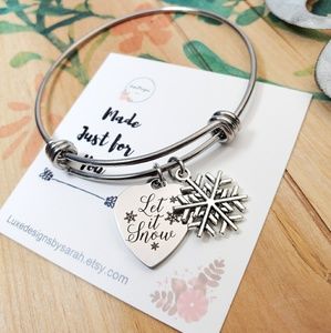Let it snow bracelet,  winter jewelry,  holiday